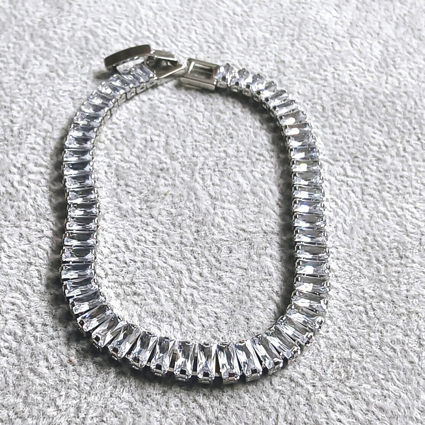 12Ct Radiant Baguette Cut Cubic Zirconia Lab-Created Cubic Zirconia Tennis Bracelet 14K White Gold Plated Diamond Bracelet Size 7.5"  Silver