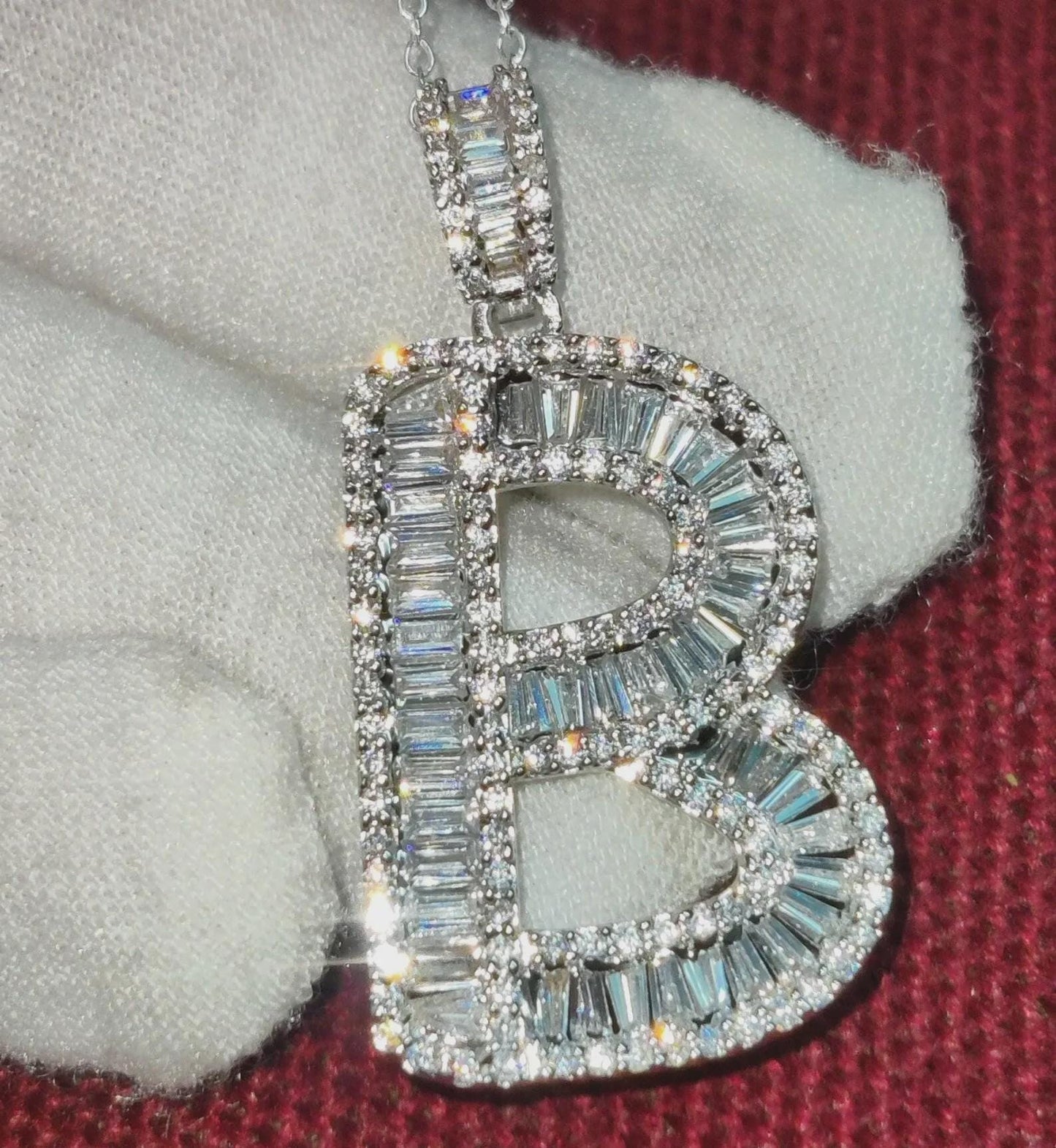 2Ct Diamond Baguette Cut Simulated Diamond Pendant, Custom Any Letter Diamond Pendant, Unisex Diamond Pendant, For Birthday Pendant Gift