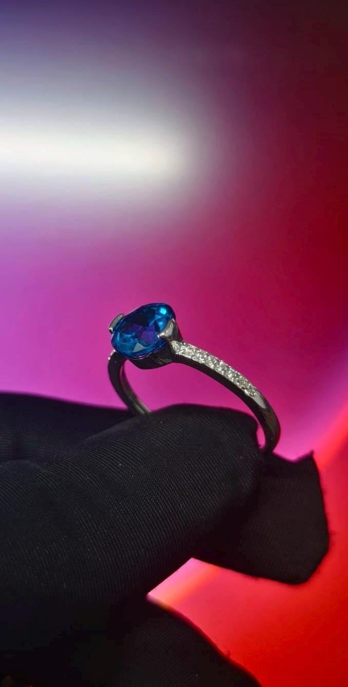 1.50Ct Round Cut Simulated Blue Diamond Wedding Engagement Ring 14k White Gold Plated- 925 Silver