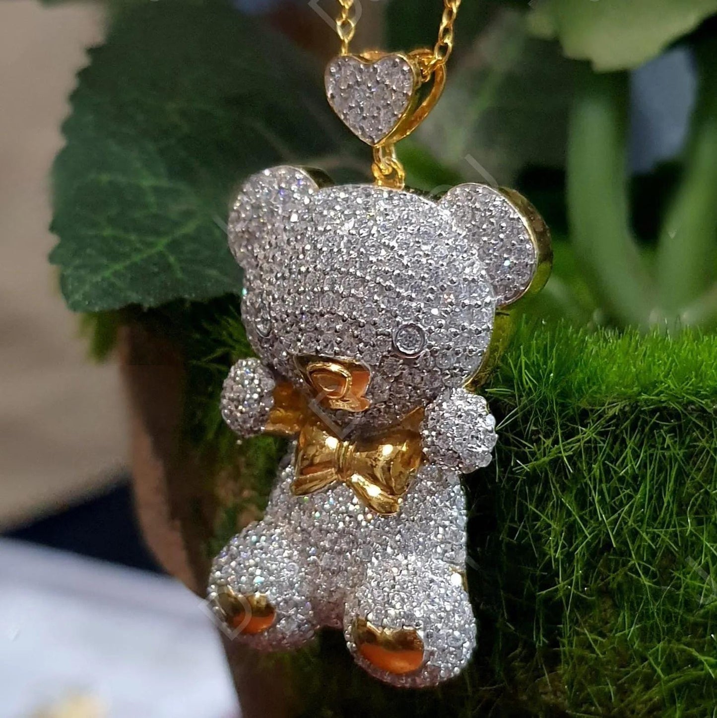 3Ct Designer Teddy Bear Lab Created Diamond 925 Sterling Silver Charm Pendant, Beautiful Teddy Bear 14k Yellow Gold Plated Charm Pendant,