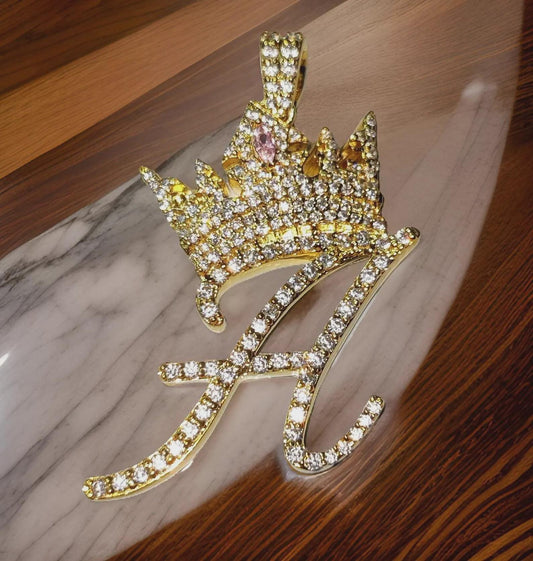 2Ct Letter Pendant Round Simulated Diamond Pendant 14K Yellow Gold Plated 925 Sterling Silver Custom Any Letter Diamond Pendant