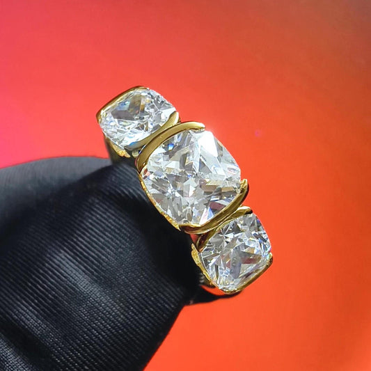 3Ct Cushion Cut Simulated White Diamond Wedding Engagement Anniversary Ring 14k Yellow Gold Plated- 925 Silver, Gift