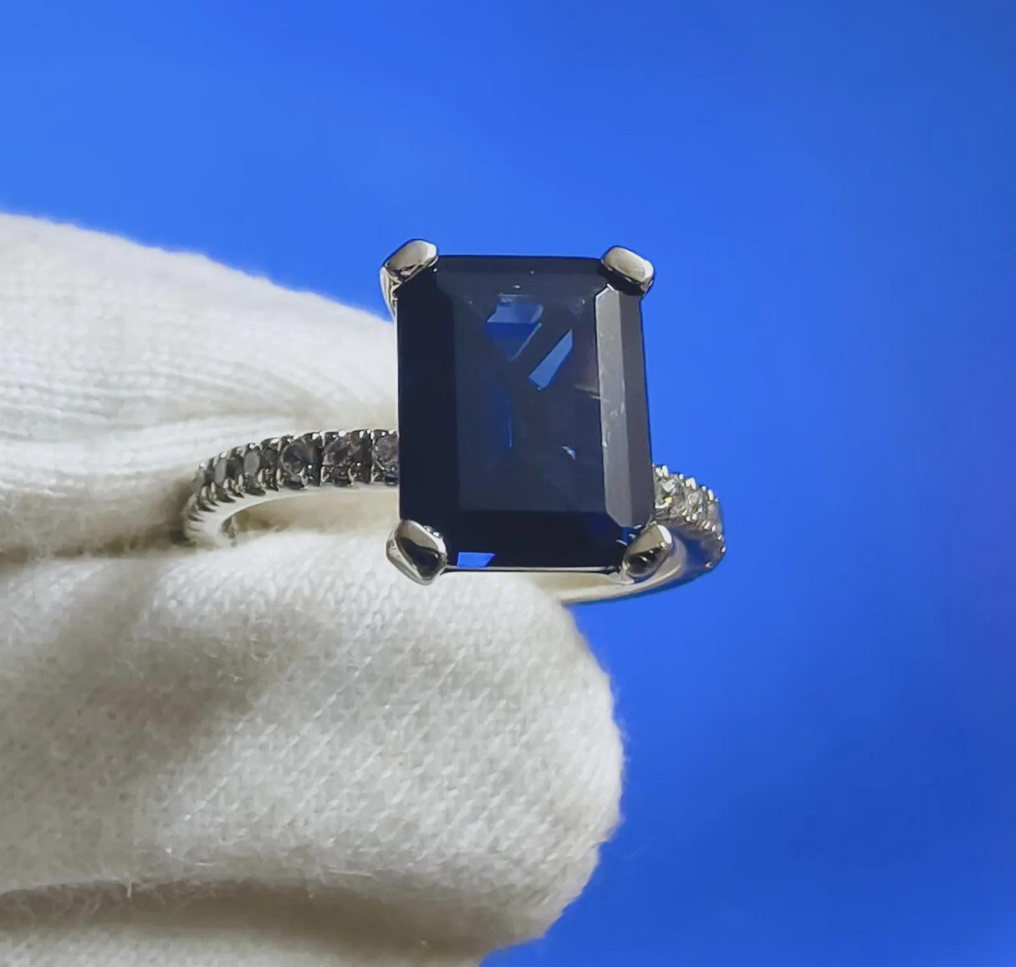 2.50Ct Emerald Cut Blue Sapphire & VVS1/D Diamond Solitaire Engagement Wedding Women's Ring 14K White Gold Finish Gift For her