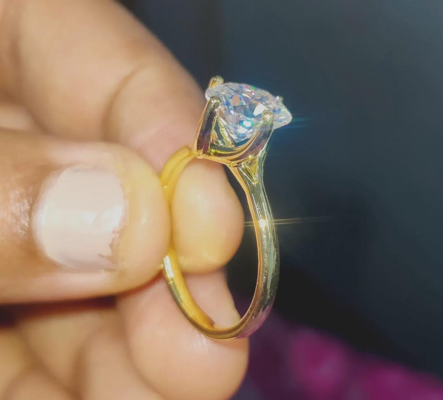 2Ct Diamond Solitaire Ring Round Cut Simulated Diamond Anniversary Ring 14K Yellow Gold Finish Sterling Silver Engagement Ring Birthday Gift