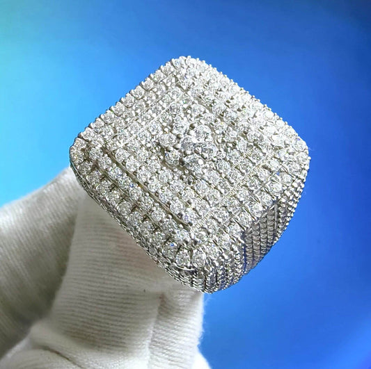 2Ct Round Cut Simulated Diamond Cluster Men's Wedding Engagement Ring 14K White Gold Plated- 925 Silver, Hip Hop Men’s Ring- Gift for him