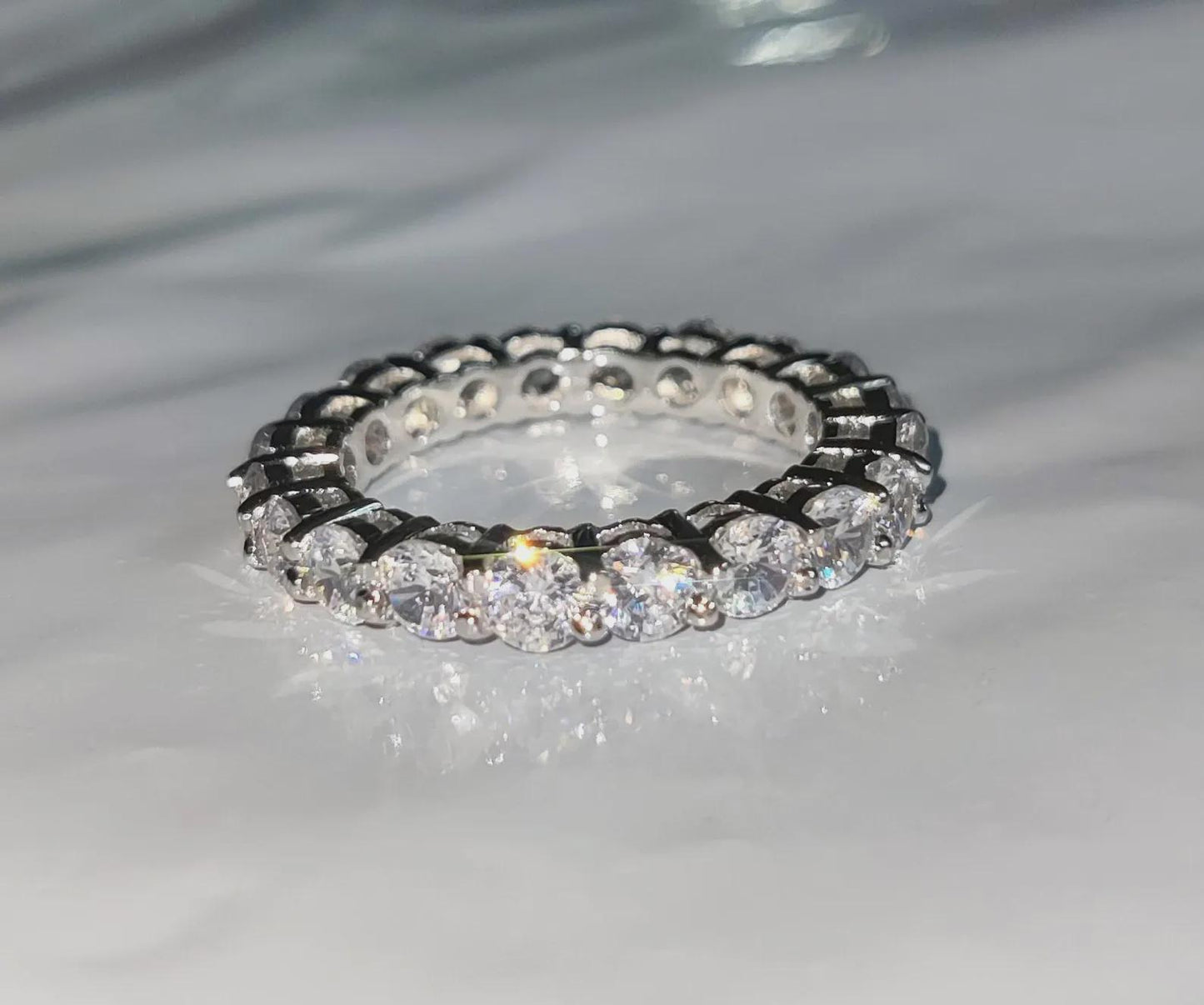 1.50Ct Round Cut Diamond Ring Full Eternity Band Engagement Ring 14K White Gold Plated 925 Sterling Silver Simulated Diamond Band Ring