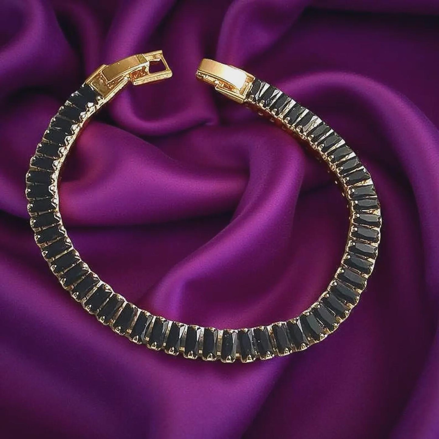 12Ct Baguette Cut CZ Black Diamond Lab-Created Spinel Tennis Bracelet 14K Yellow Gold Plated Diamond Bracelet Size 7.5" Inch 925 Silver