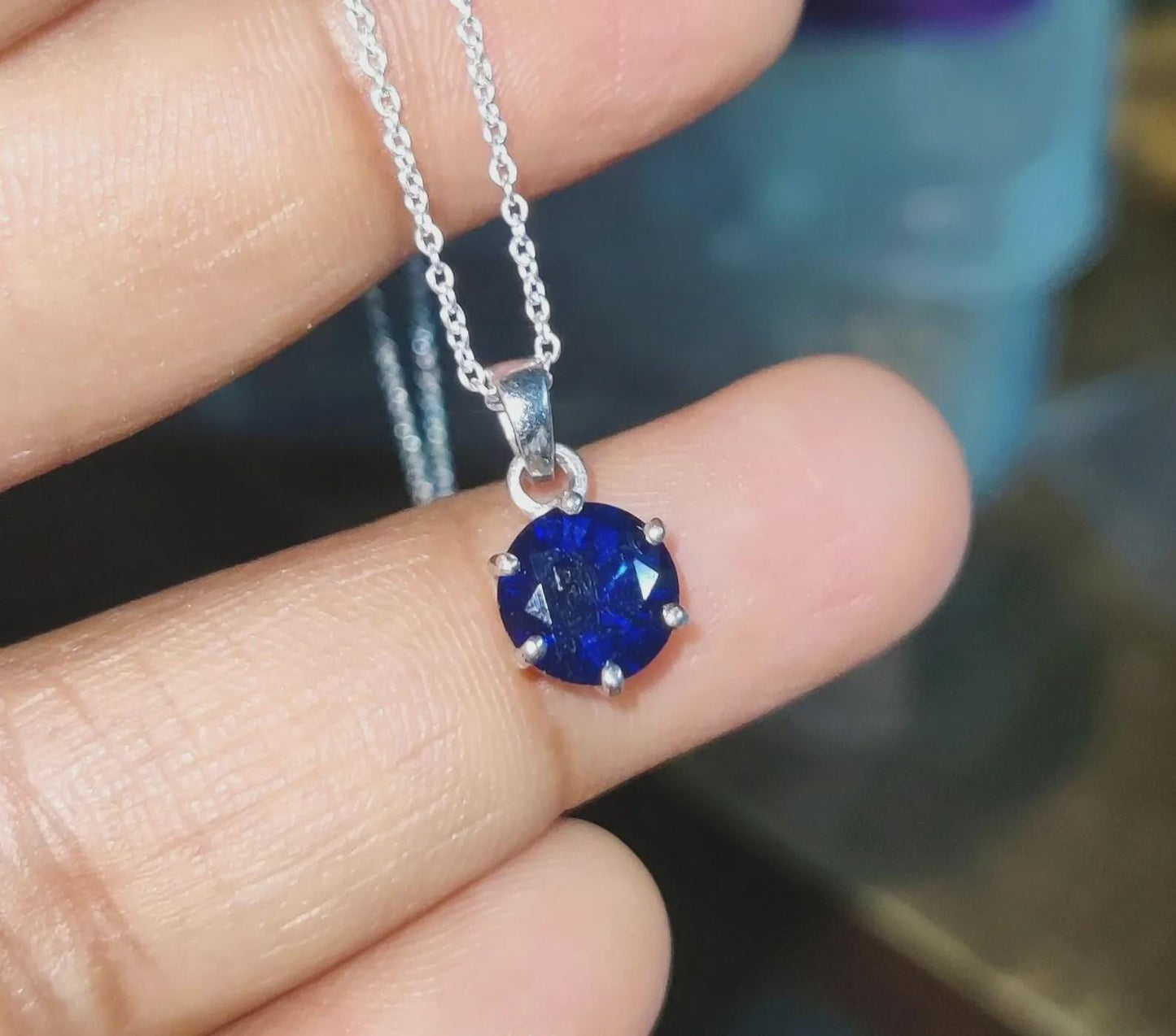 Blue Sapphire Pendant 2Ct Lab-Created Round Cut Blue Sapphire Solitaire Pendant 14K White Gold Plated Sapphire Pendant Blue Sapphire Pendant