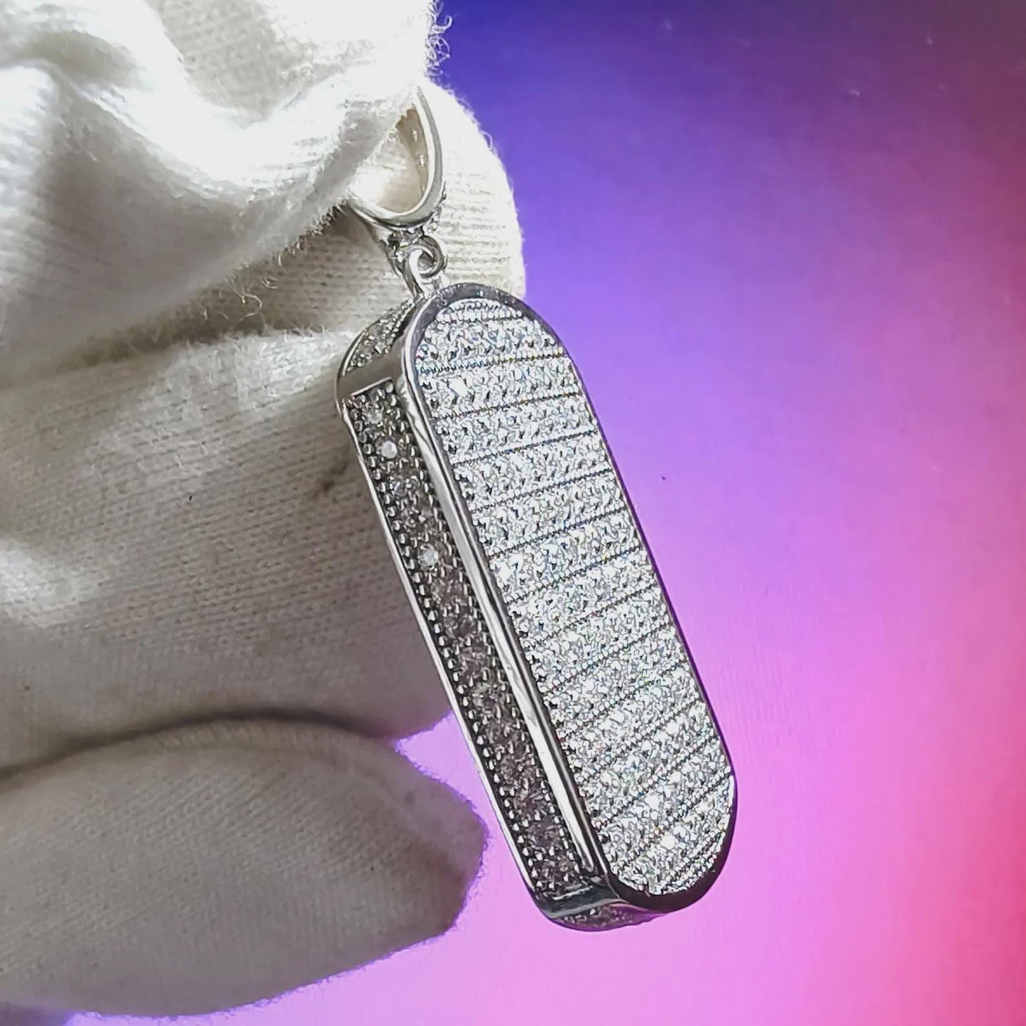 2Ct Round Cut Simulated Diamond Dog Tag Pendant 14K White Gold Plated Unisex Diamond Pendant 925 Sterling Silver Custom Engraved Necklace