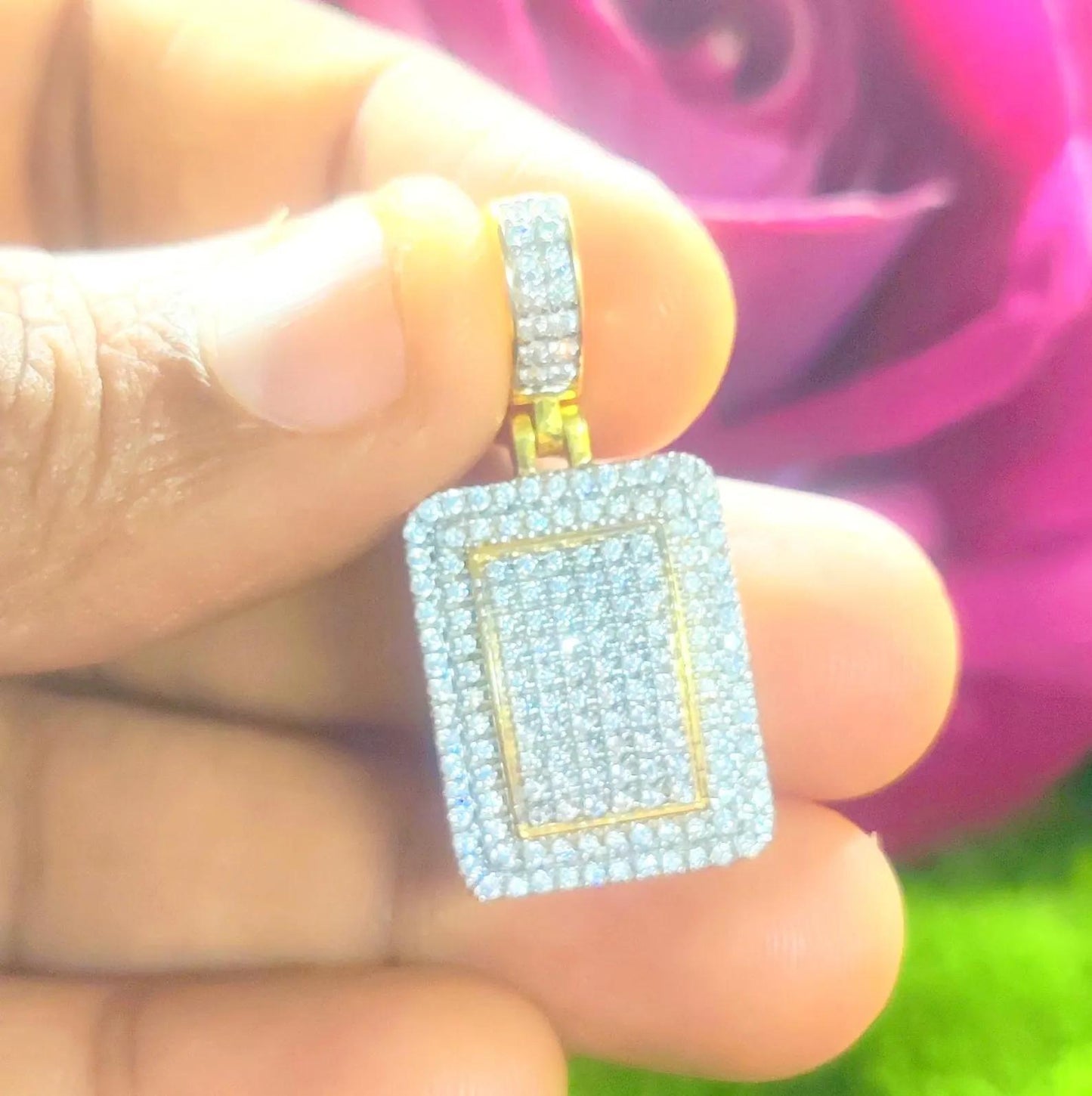 2Ct Round Cut Simulated White Topaz- Diamond Hip Hop Dog tag Pendant 14K Two-Tone Gold Plated 925 Sterling Silver