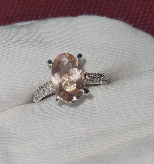 2Ct Morganite Oval Cut Lab-Created Morganite Engagement Anniversary Ring Halo 14K White Gold Finish 925 Sterling Silver For Birthday Ring