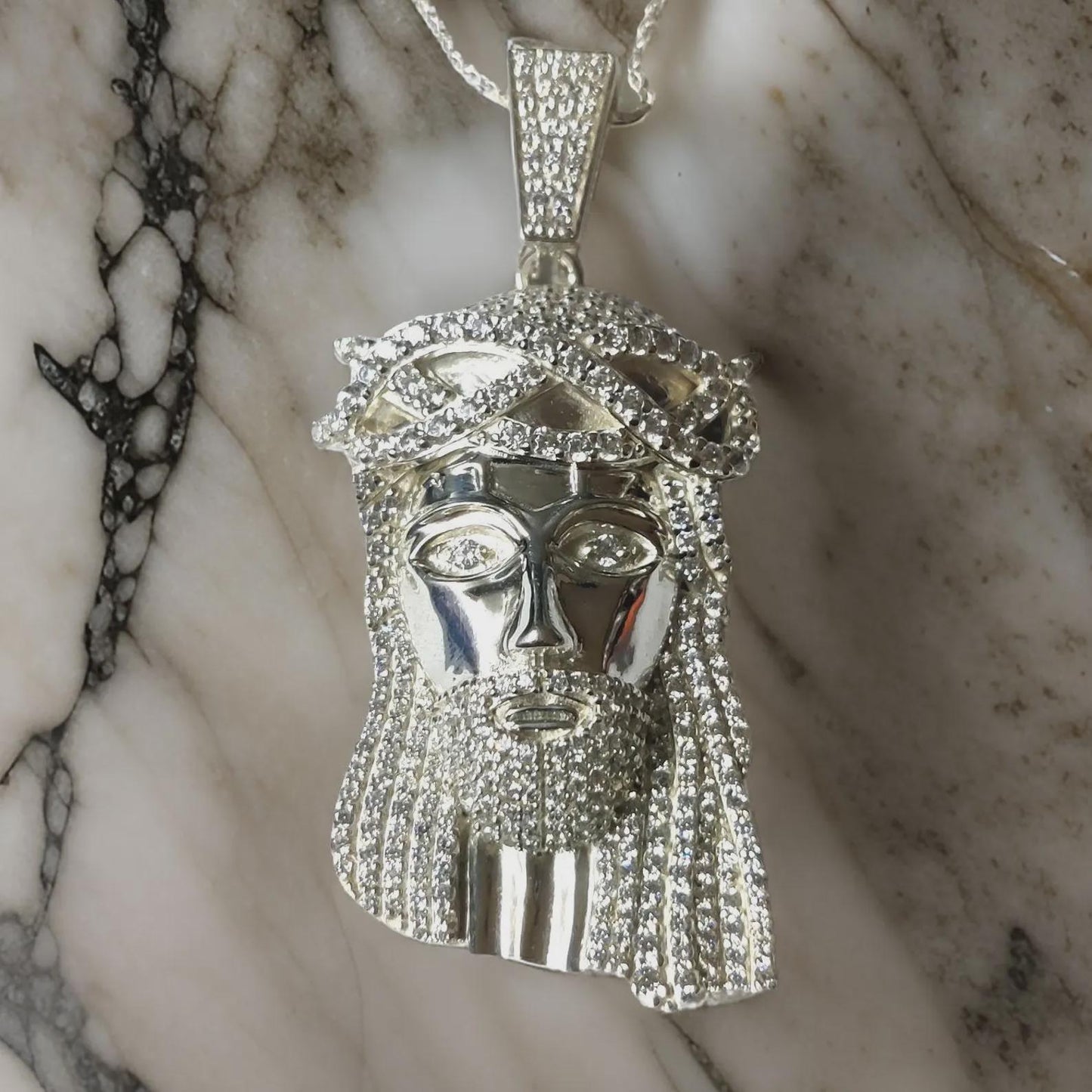 3Ct Round Cut White Diamond Jesus Face Pendant Simulated Diamond14K Yellow Gold Plated Free Chain 18" 925 Silver, Hip Hop Custom Pendant