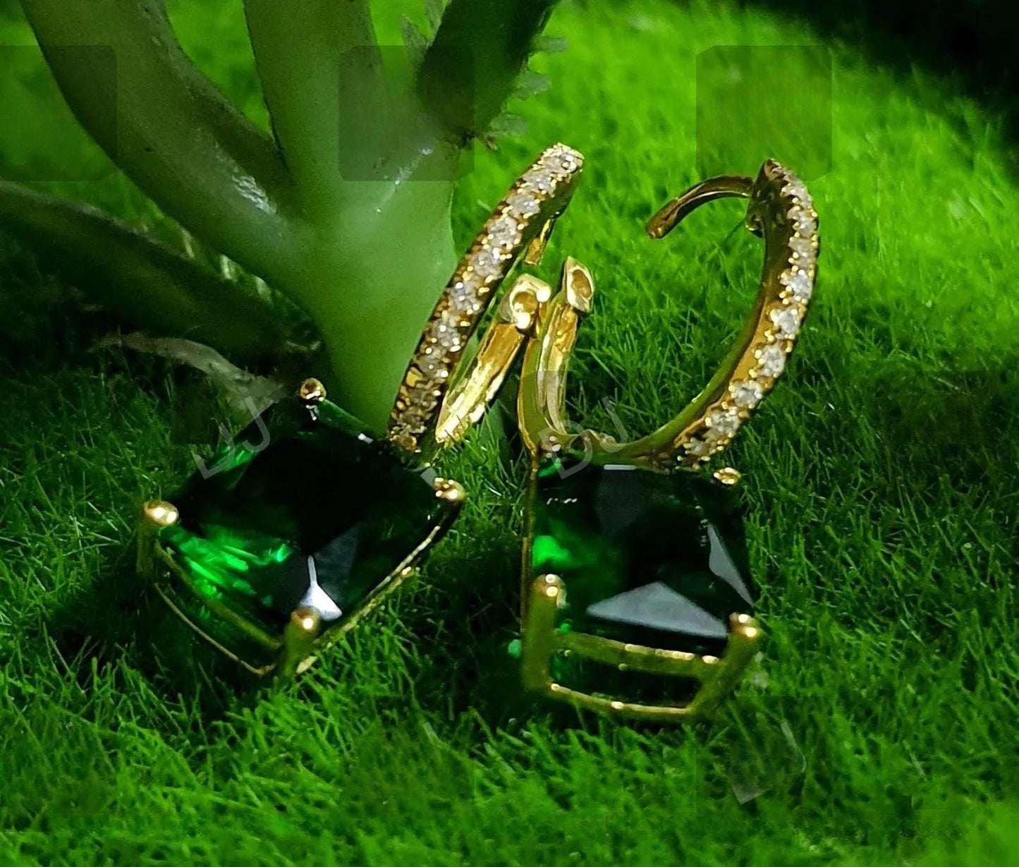 4Ct Radiant Cut Green Emerald Solitaire Earrings / 14K Yellow Gold Finish Drop & Dangle Wedding Earrings Birthday Gift