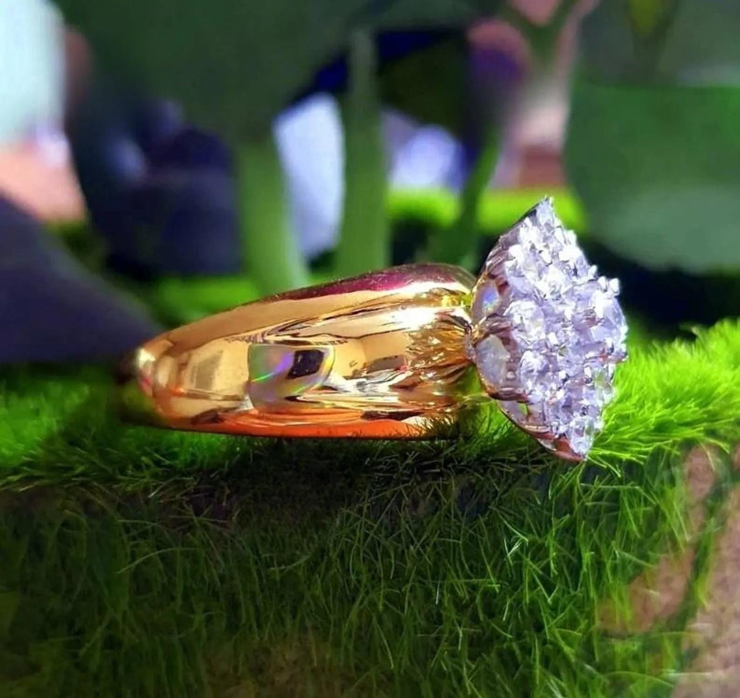 2Ct Diamond Round Cut Flower Shape Simulated Diamond Engagement Wedding Ring 14K Yellow Gold Plated,925 Silver Ring, Anniversary Ring