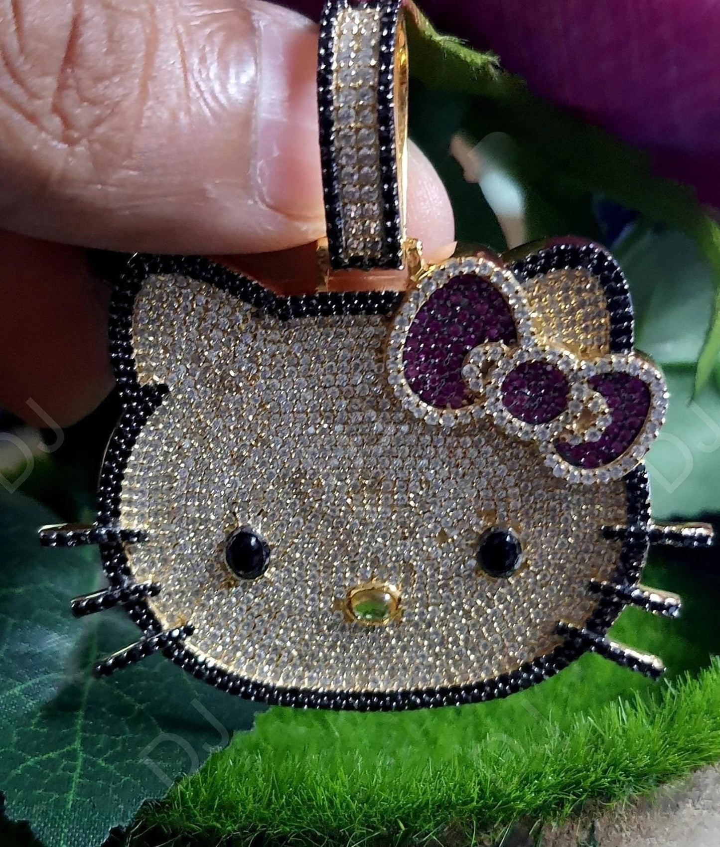 6Ct Round Diamond, 14K Yellow Gold Plated, Fashion Jewelry Pendant Without Chain, Gift For Girl Hello Kitty Necklace, Cute Diamond Pendant,