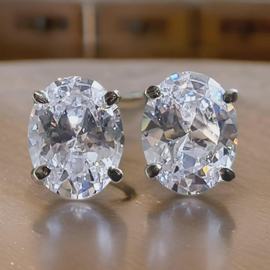 2Ct Diamond Stud Earrings 4Ct Oval Cut VVS1 Diamond Solitaire Stud Earrings 14K White Gold Finish 925 Silver Diamond Stud Earrings
