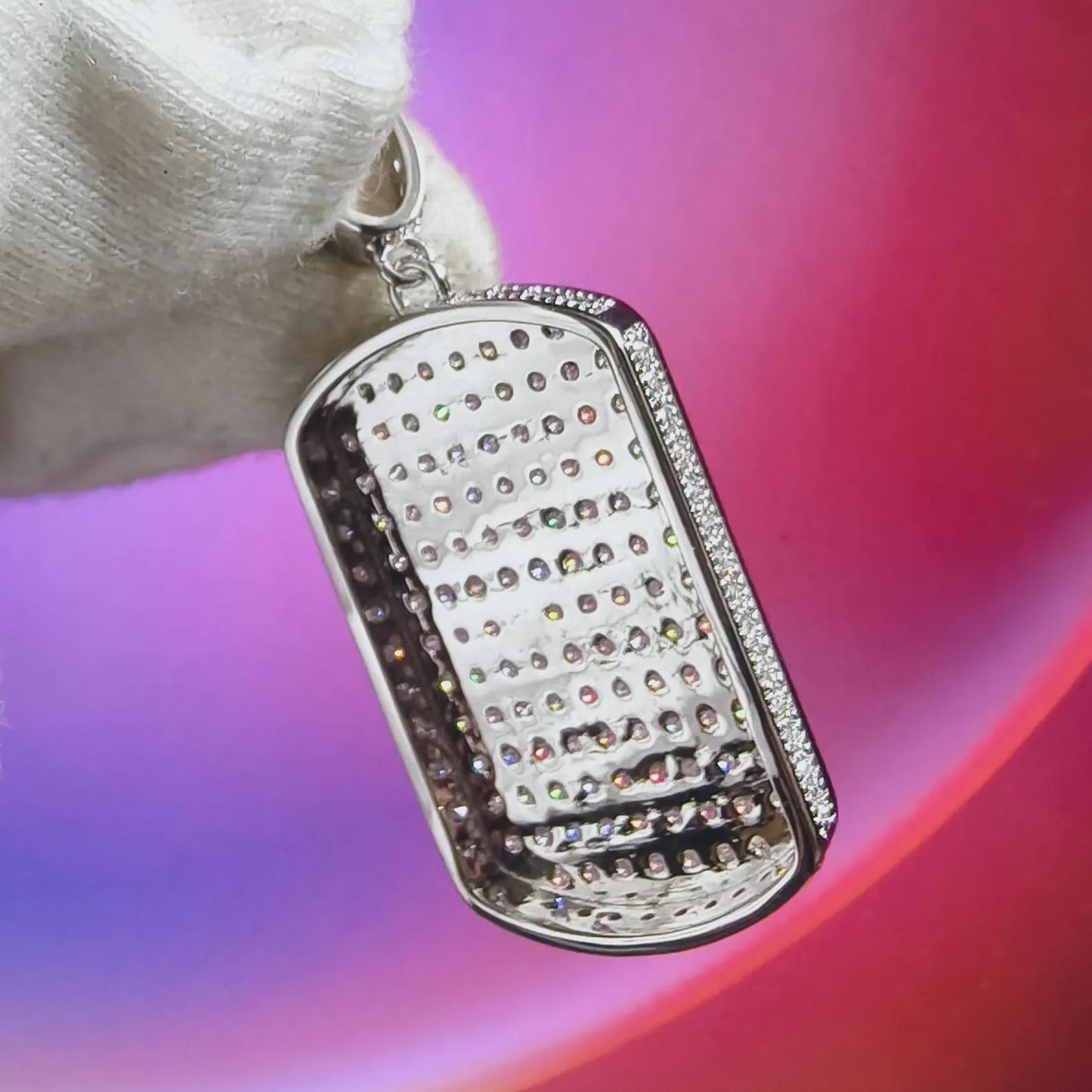 2Ct Round Cut Simulated Diamond Dog Tag Pendant 14K White Gold Plated Unisex Diamond Pendant 925 Sterling Silver Custom Engraved Necklace