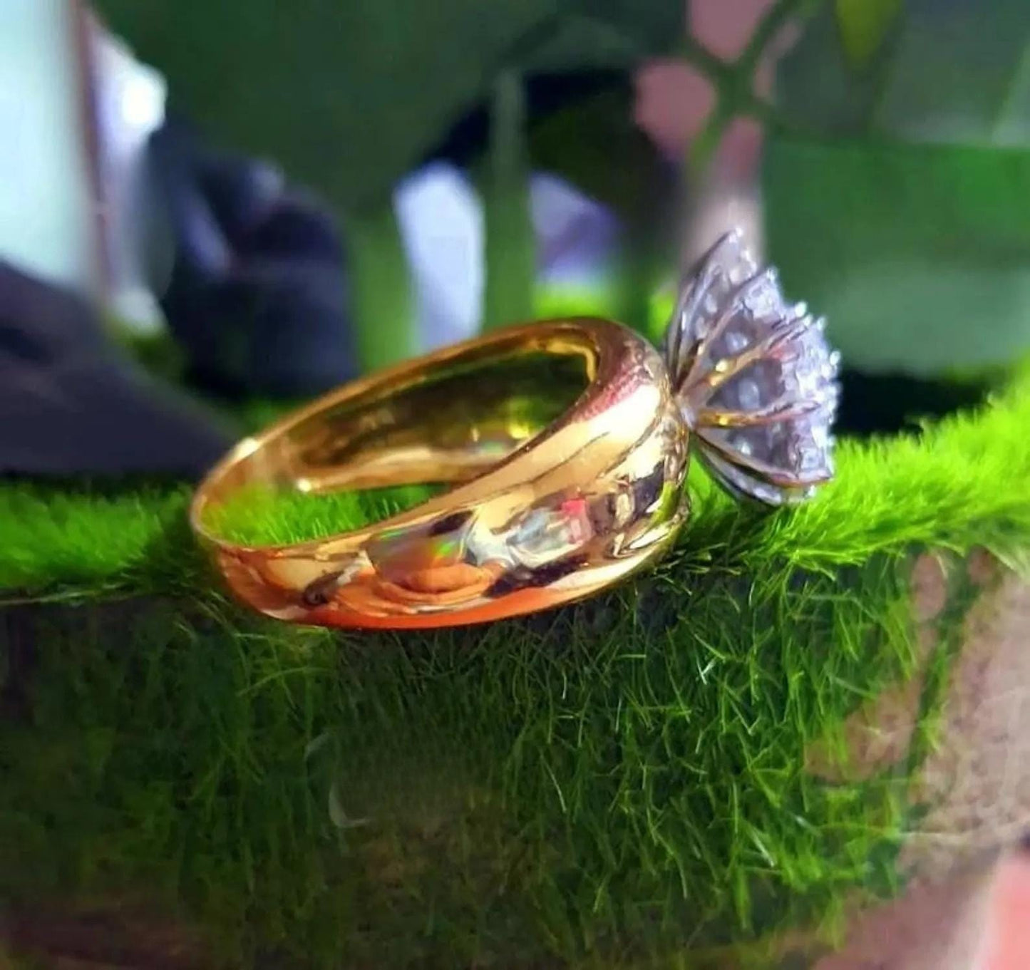 2Ct Diamond Round Cut Flower Shape Simulated Diamond Engagement Wedding Ring 14K Yellow Gold Plated,925 Silver Ring, Anniversary Ring