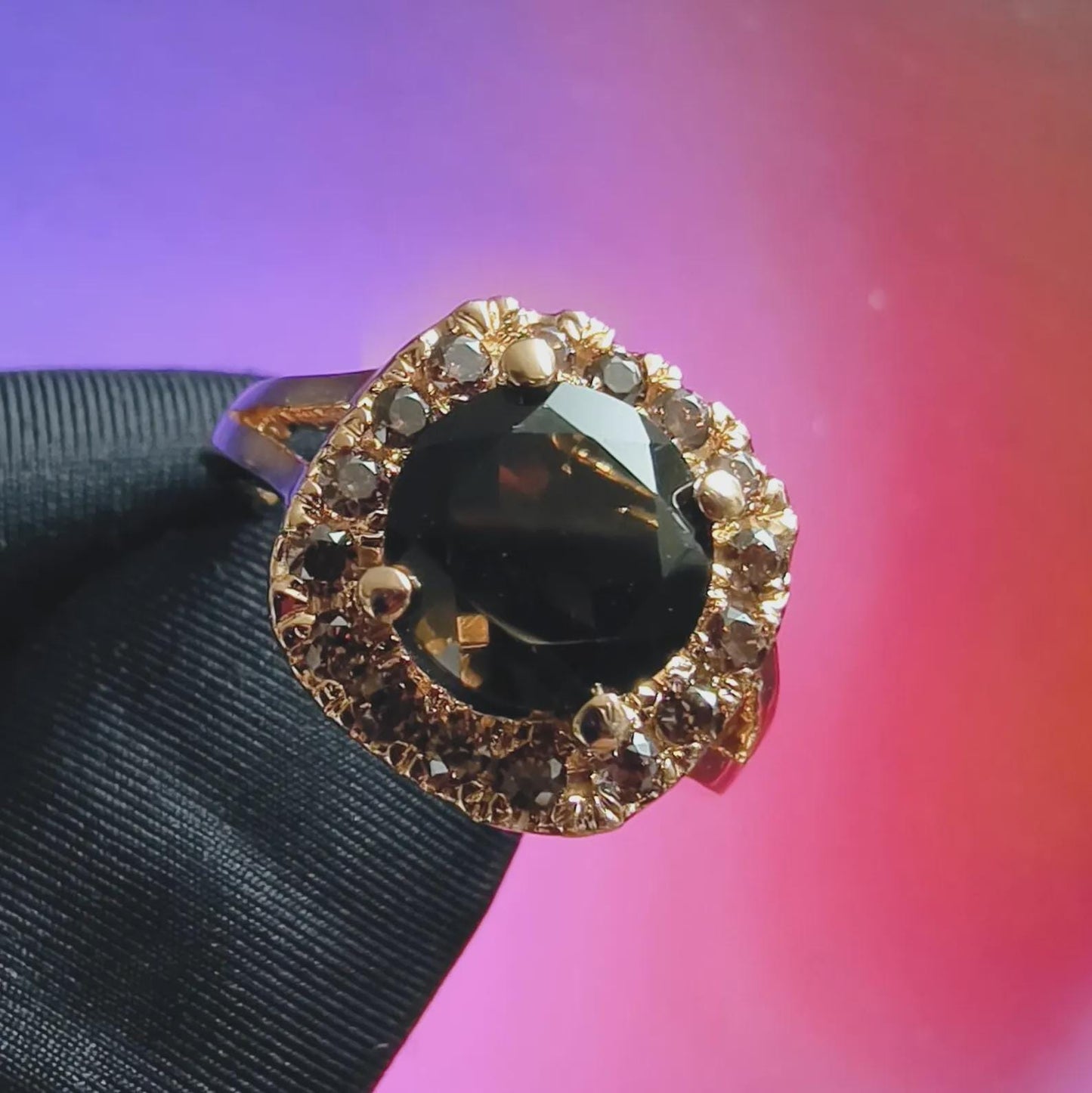 3Ct Round Cut Simulated Chocolate Diamond Halo Engagement Ring 14K Yellow Gold Finish 925 Sterling Silver, Wedding Band, Gift For her