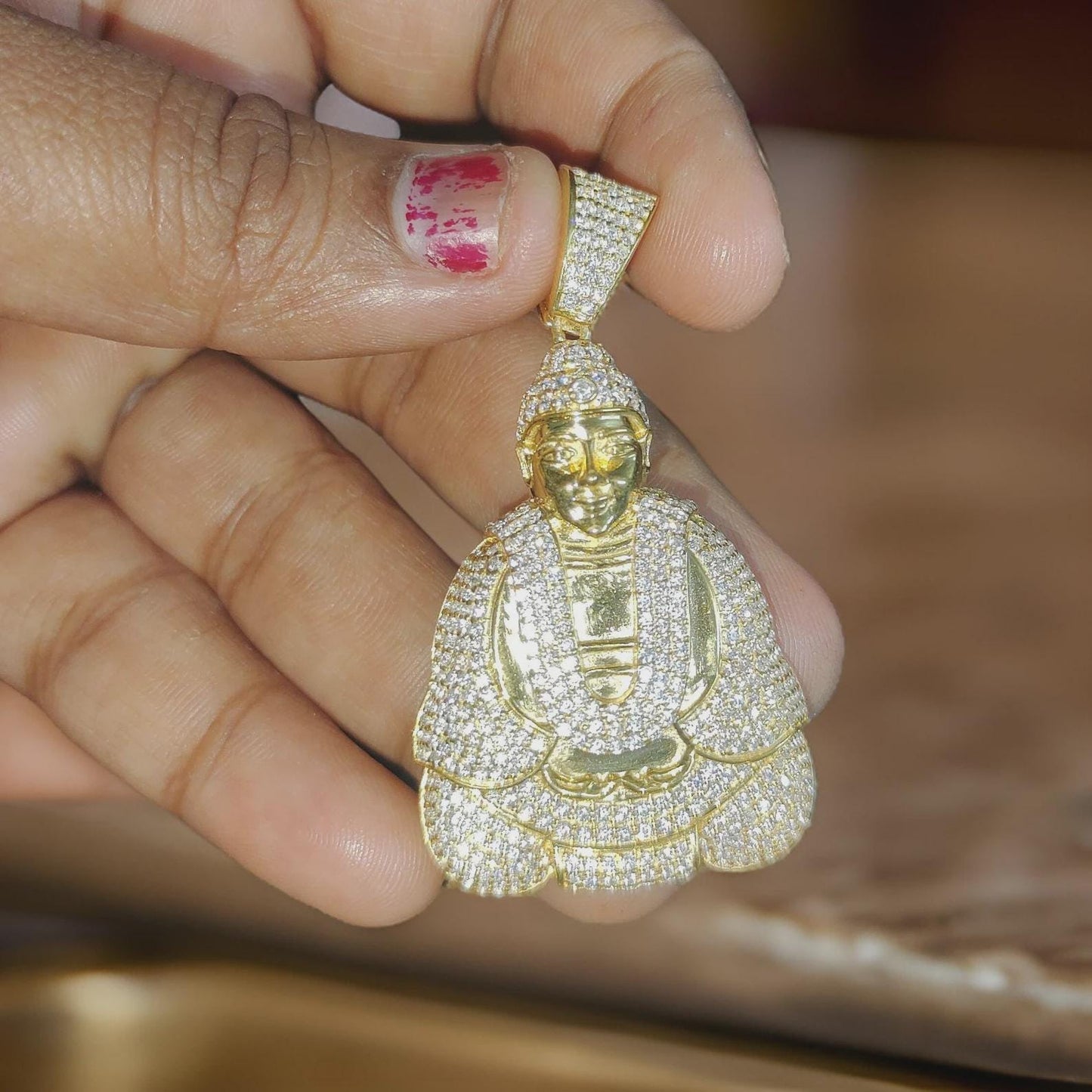 2Ct Round Cut Simulated White Diamond Men's Buddha Charm Pendant 14k Yellow Gold Finish 925 Silver, Customized Hip Hop Pendant