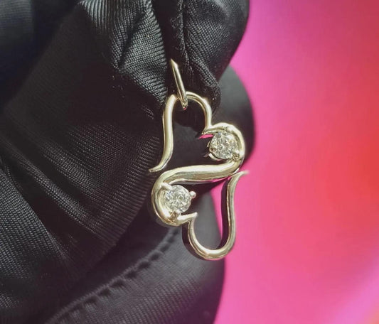 Double Heart Pendant Round Cut Moissanite 14K White Gold Plated 925 Sterling Silver, Solitaire Pendant , Love Pendant