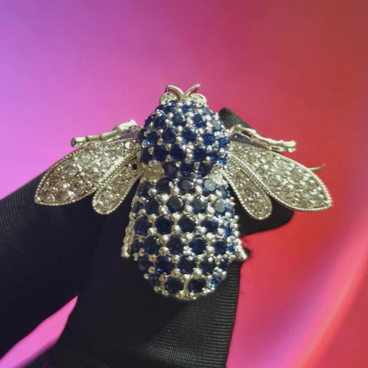 2Ct Honey Bee Brooch Pin Round Simulated Blue Sapphire Diamond 14K White Gold Plated 925 Sterling Silver, Honey Bee Brooch Pin, Gift For Her
