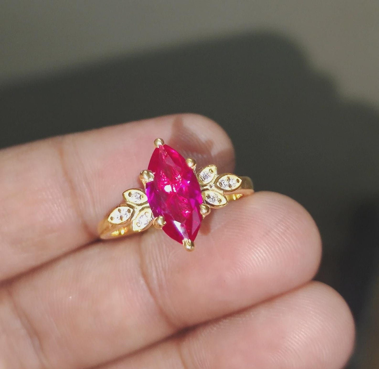 2.50Ct Marquise Cut Ruby & Diamond Solitaire Women Engagement Wedding Band Cocktail Ring 14K Yellow Gold Finish Gift For Her ,Birthday Gift