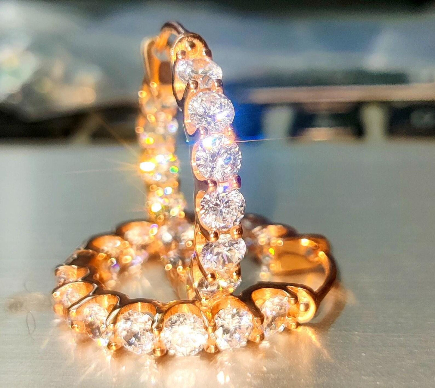 2Ct Round Cut Simulated Diamond Hoop Women Earrings 14K Rose Gold Plated, Anniversary, Birthday, Wedding Gift For Her