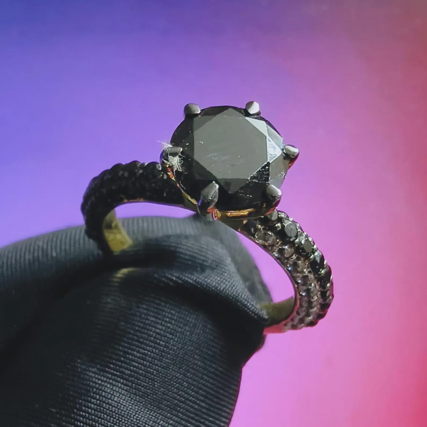 2Ct Round Cut Solitaire Anniversary Ring Simulated Black Diamond Ring 14K Two Tone Gold Plated 925 Silver, Engagement Ring, for Wedding Gift