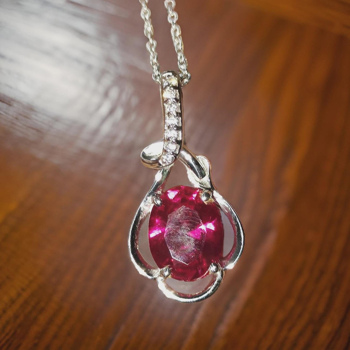 2Ct Oval Cut Red Ruby Women's Pendant, Silver Ruby Pendant Necklace 14k White Gold Plated Birthday Gift for Her Free Chain