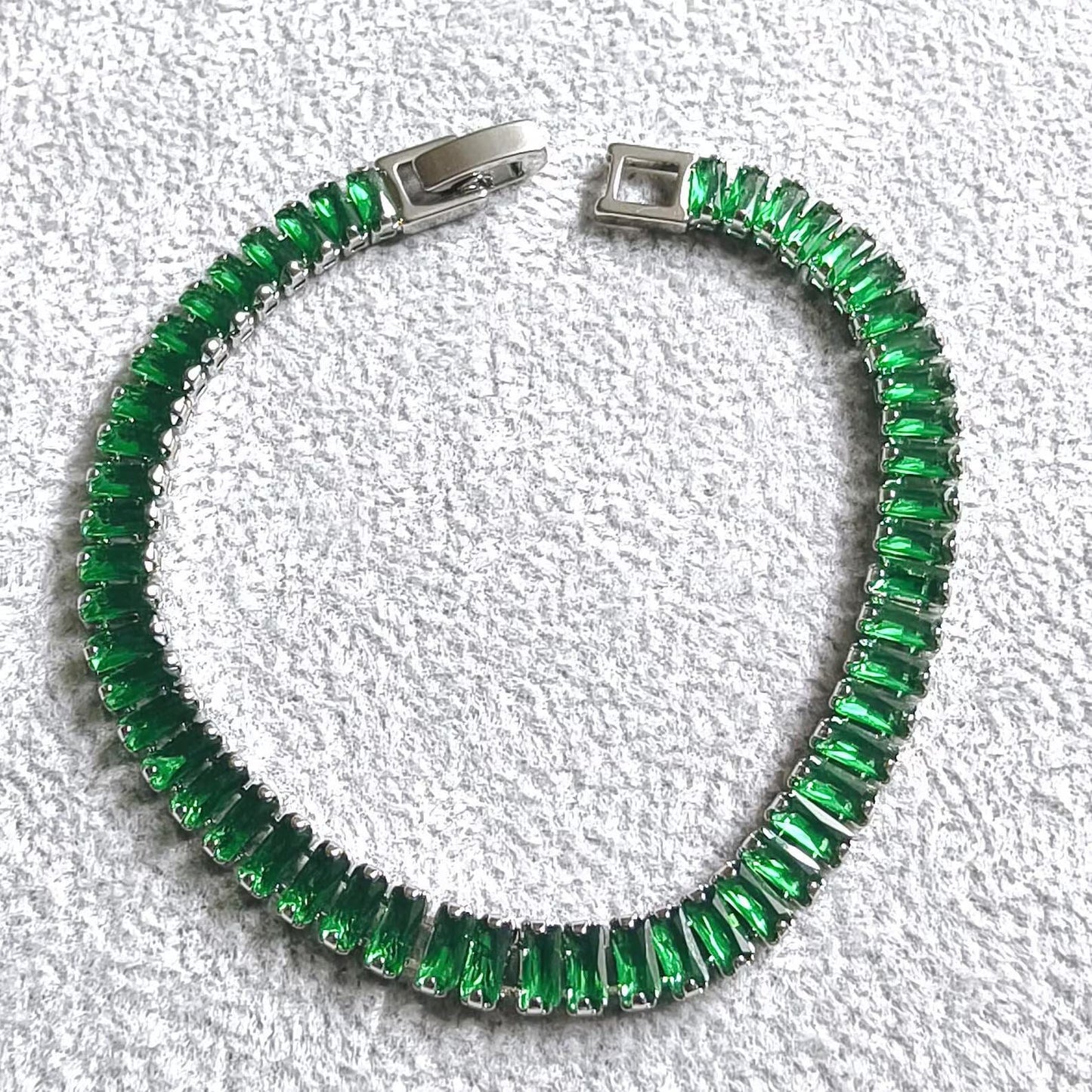 12Ct Baguette Cut Green Emerald Lab-Created Green Emerald Tennis Bracelet 14K White Gold Plated Diamond Bracelet Size 7.5" Inch 925 Silver