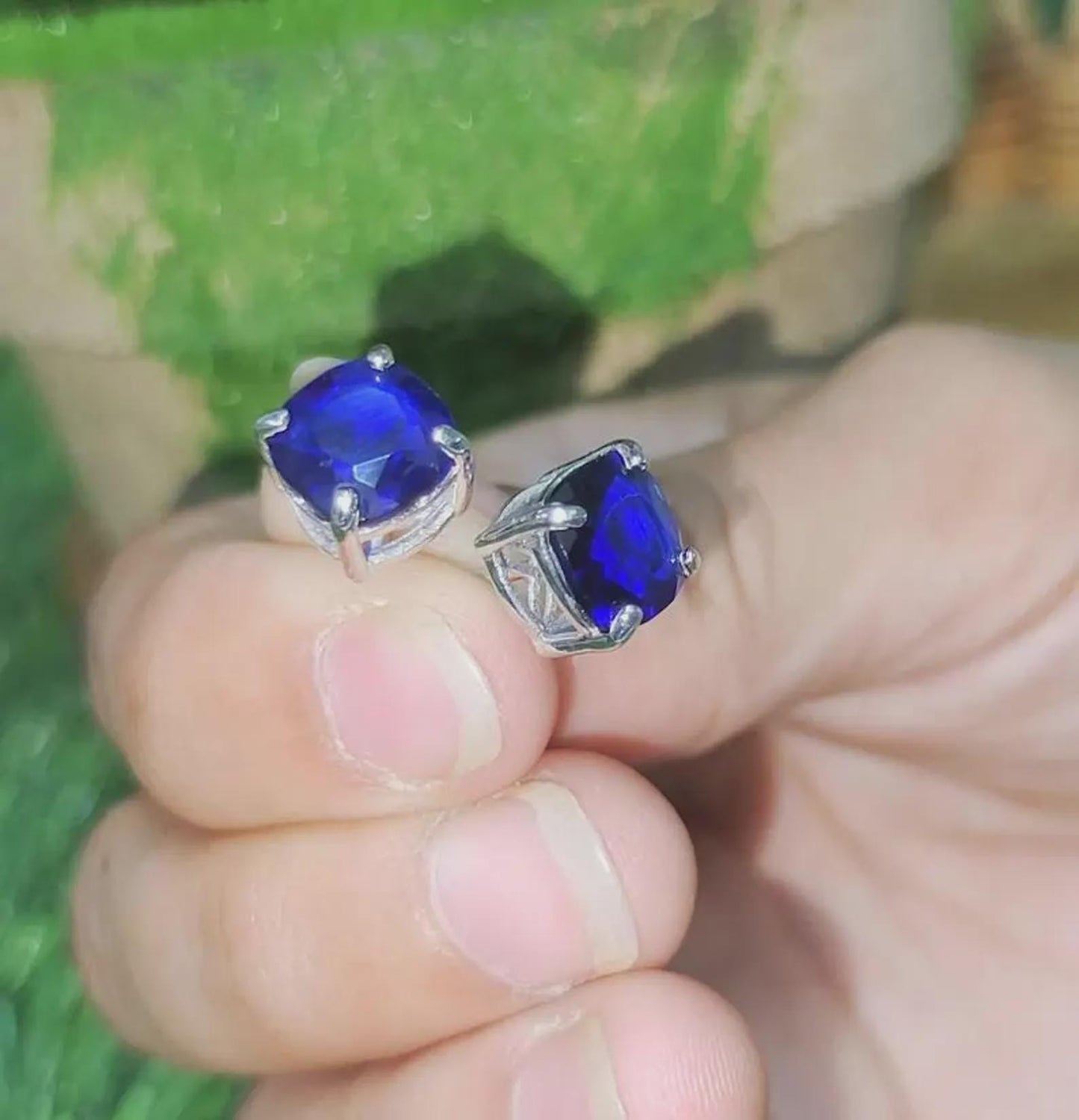 2Ct Cushion Cut Blue Sapphire Solitaire Women's Stud Earrings 14K White Gold Finish 925 Silver Blue Sapphire Women's Stud Earrings