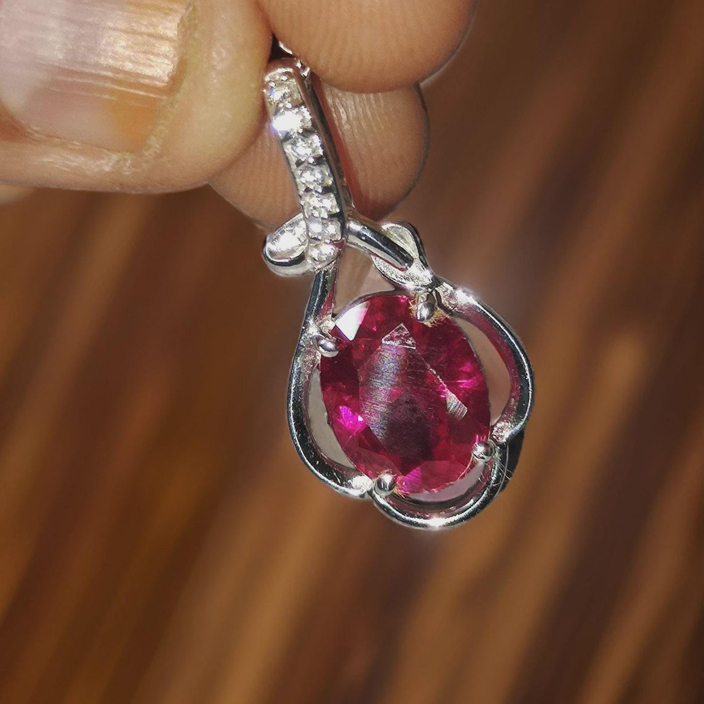 2Ct Oval Cut Red Ruby Women's Pendant, Silver Ruby Pendant Necklace 14k White Gold Plated Birthday Gift for Her Free Chain