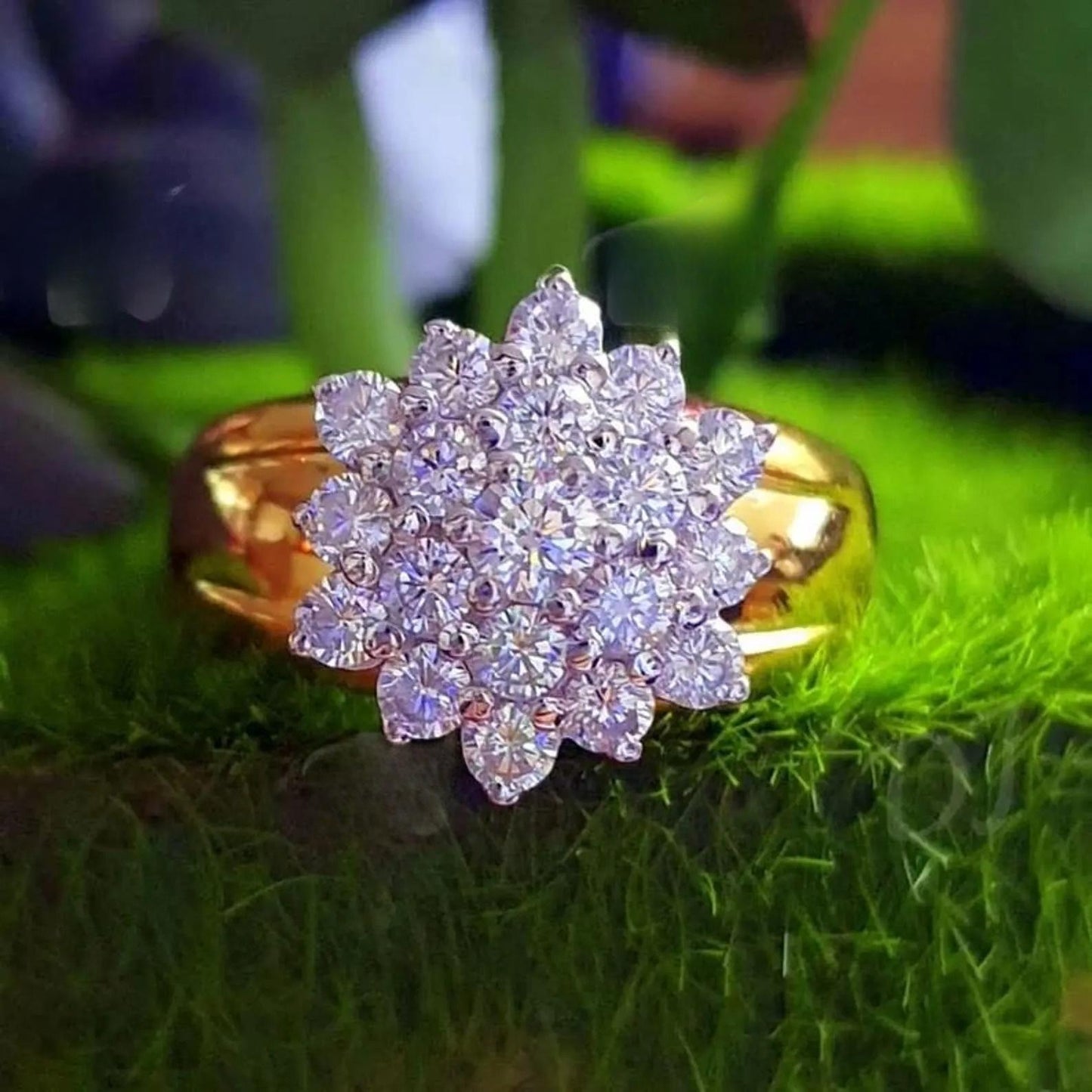 2Ct Diamond Round Cut Flower Shape Simulated Diamond Engagement Wedding Ring 14K Yellow Gold Plated,925 Silver Ring, Anniversary Ring