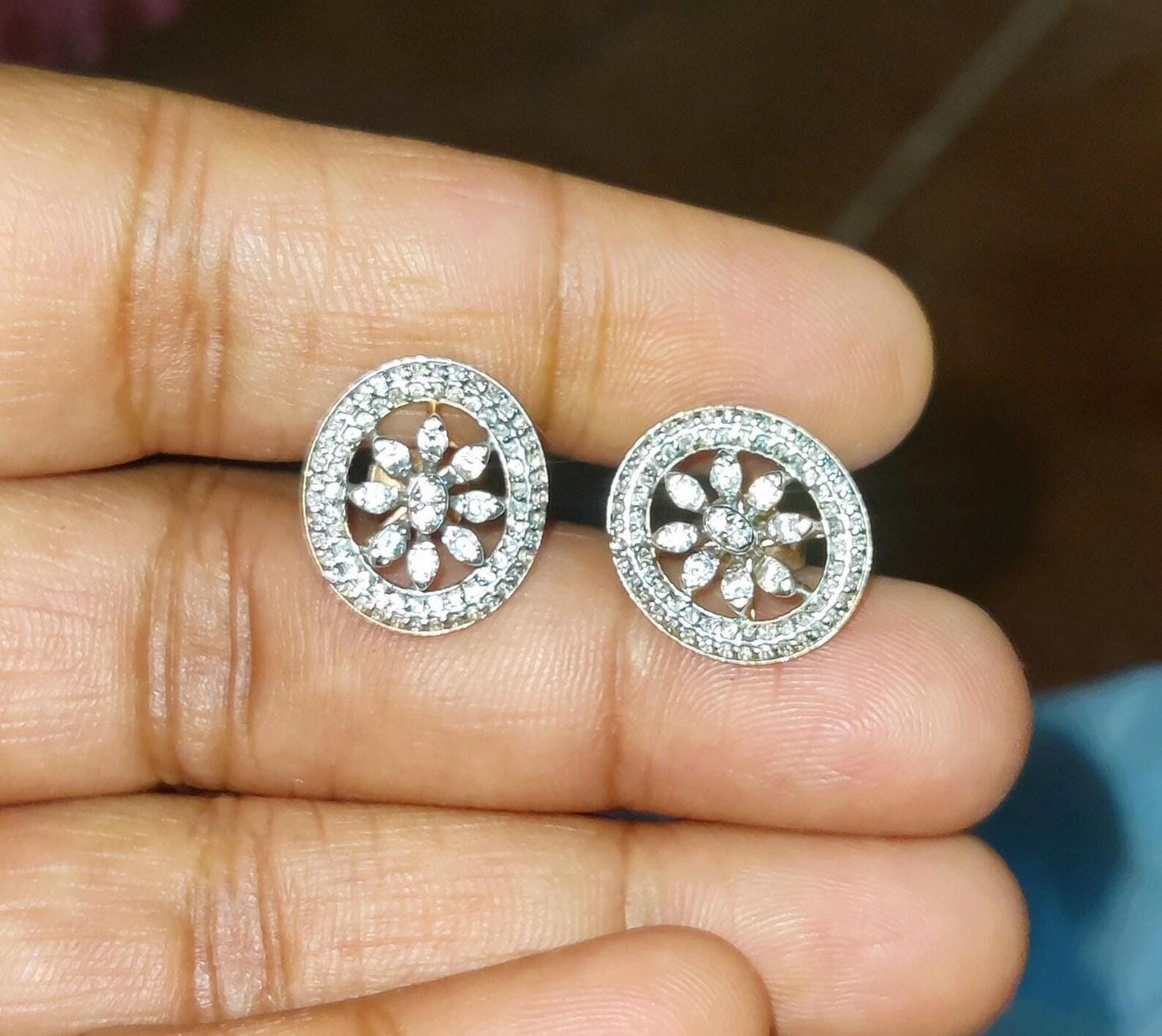 2Ct Round Stud Earrings VVS1 Diamond Cluster Halo Stud Earrings 14K Yellow Gold Finish 925 Silver Stud Earrings Push Back Stud