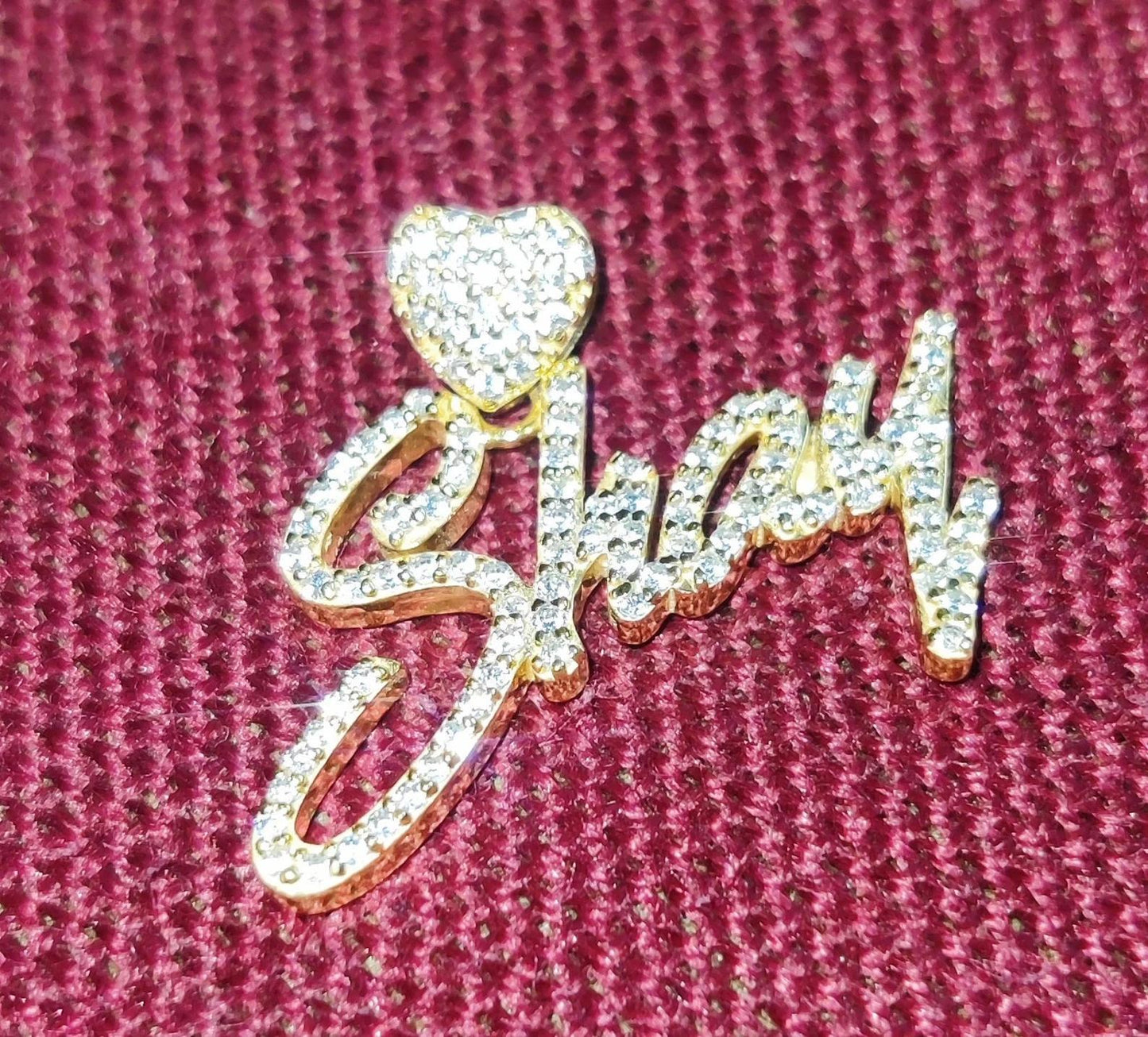 2Ct Diamond Round Cut Simulated Diamond Pendant, Love Custom Name Pendant 14K Yellow Gold Finish 925 Sterling Silver Birthday  Party Pendant