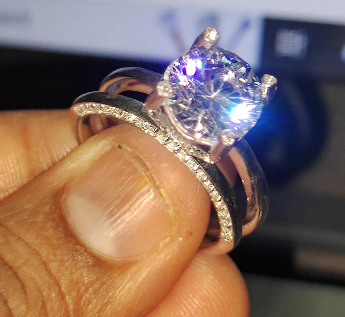 2Ct Round Cut Simulated White Diamond Wedding Women Engagement Anniversary Band Ring 14k White Gold Plated- 925 Silver, Gift for Her