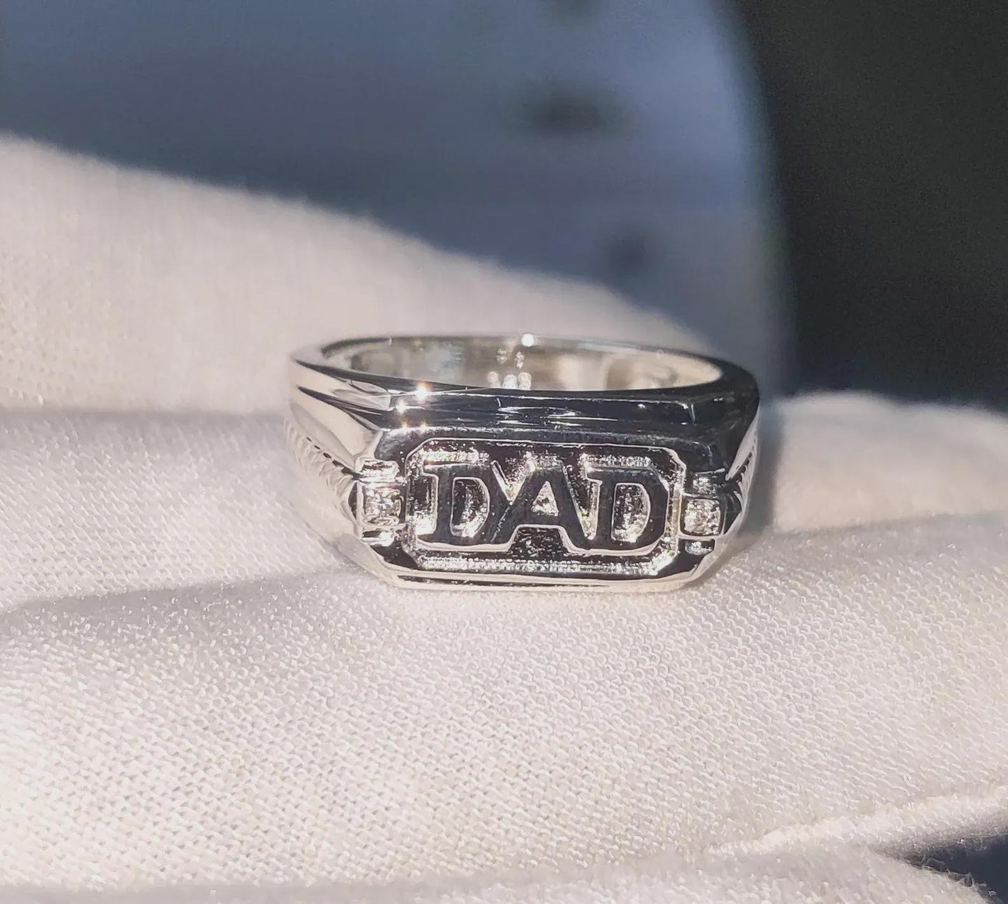 Customized Any Personalization Name Ring 14K White Gold Finish 925 Sterling Silver Anniversary Ring, Gift For Birthday, DAD Name Ring