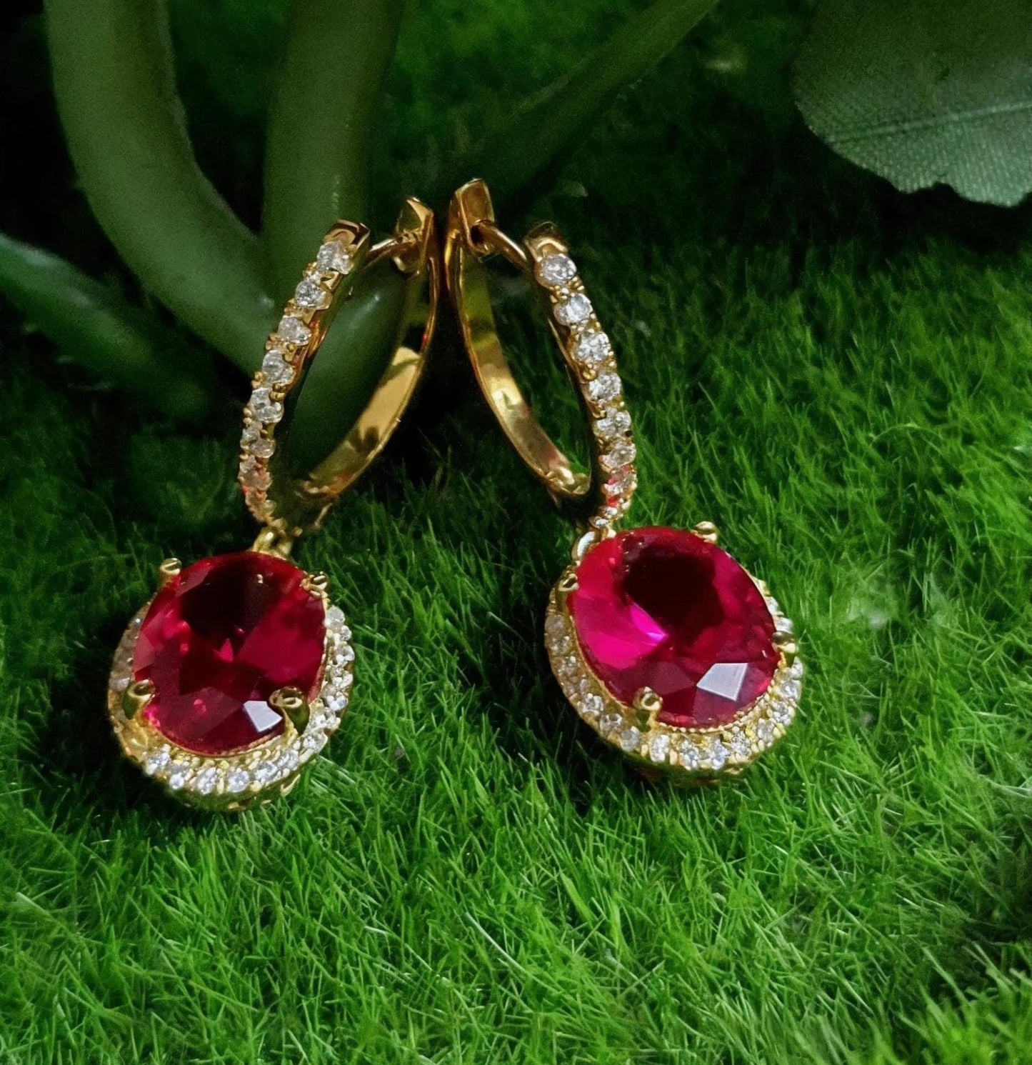 4Ct Oval Cut Ruby Diamond Dangle Drop Earrings 14K Yellow Gold Finish Diamond Earrings | Ruby Diamond Earring | Anniversary Gift for Her