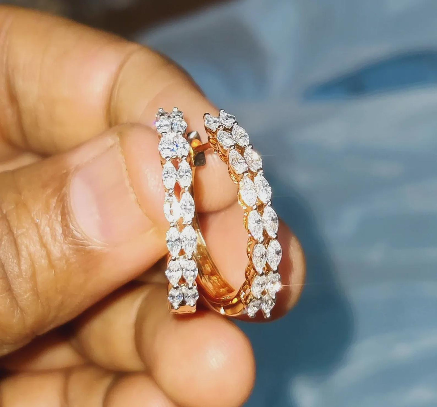 2Ct Diamond Hoop Earrings Marquise Cut VVS1 Diamond Huggie Earrings 14K Rose Gold Finish 925 Sterling Silver Diamond Hoop Earrings