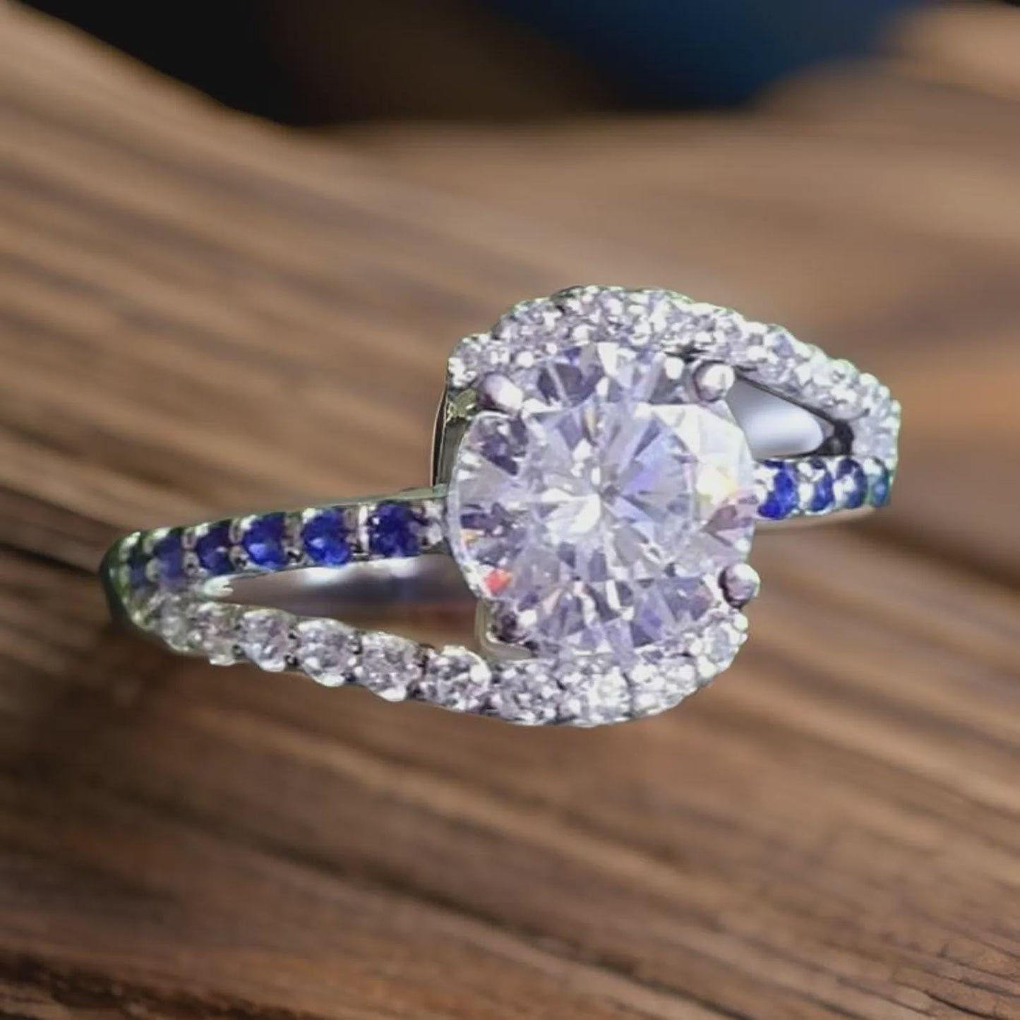 2Ct Round Cut Simulated White Diamond and Sapphire Wedding Women Engagement Anniversary Ring 14k White Gold Plated- 925 Silver, Gift for Her