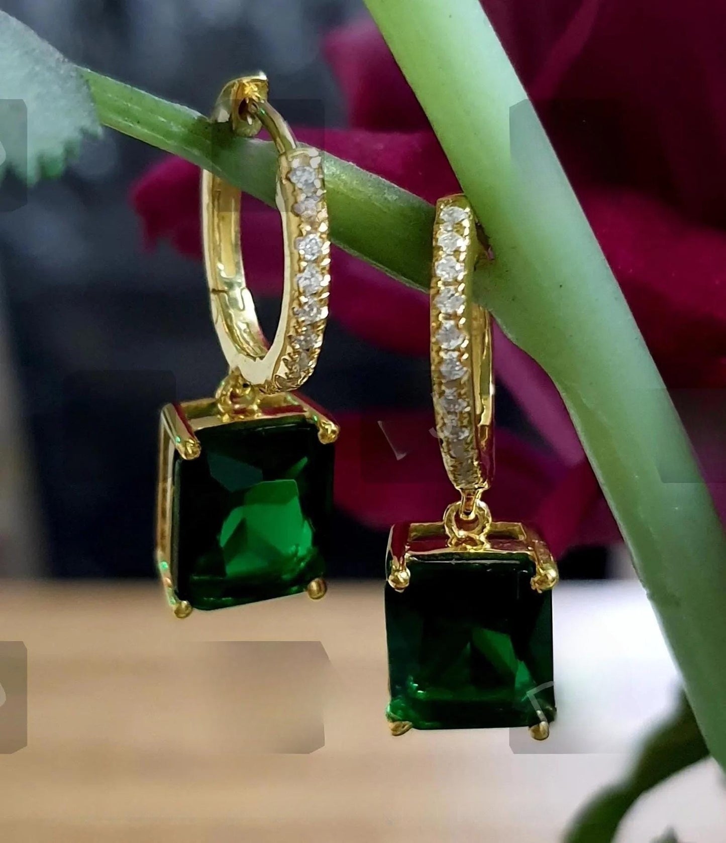 4Ct Radiant Cut Green Emerald Solitaire Earrings / 14K Yellow Gold Finish Drop & Dangle Wedding Earrings Birthday Gift