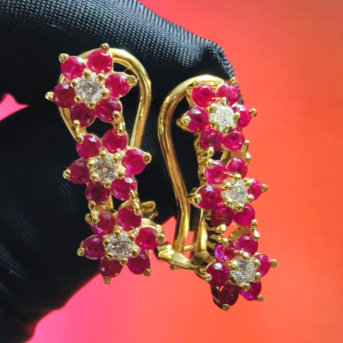 Beautiful Round Cut Simulated Red Ruby  Huggie Hoop Women Earrings 14K Yellow Gold Plated - 925 Silver- Gift for Her