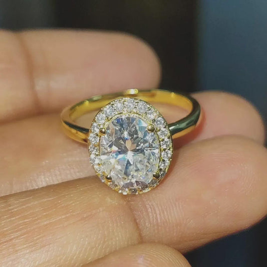 2Ct Diamond Oval Cut Wedding Halo Ring Simulated Diamond Ring 14K Yellow Gold Finish 925 Sterling Silver Engagement Ring Anniversary Ring