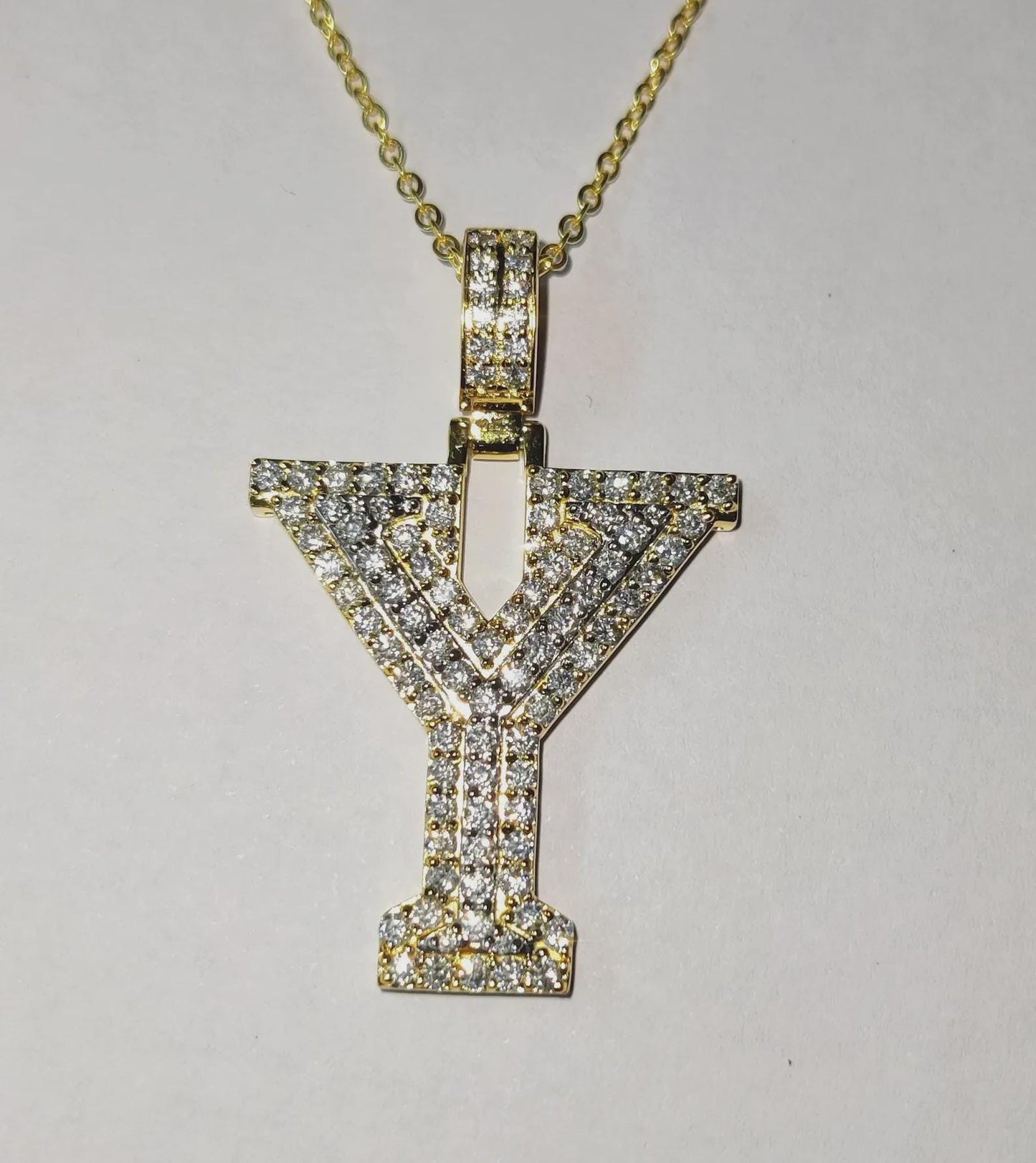 1.50Ct Round Cut Diamond Custom Initial Letter Y Pendant 14K Yellow Gold Plated Free Chain 18" 925 Silver, Alphabet Letter Custom Pendant