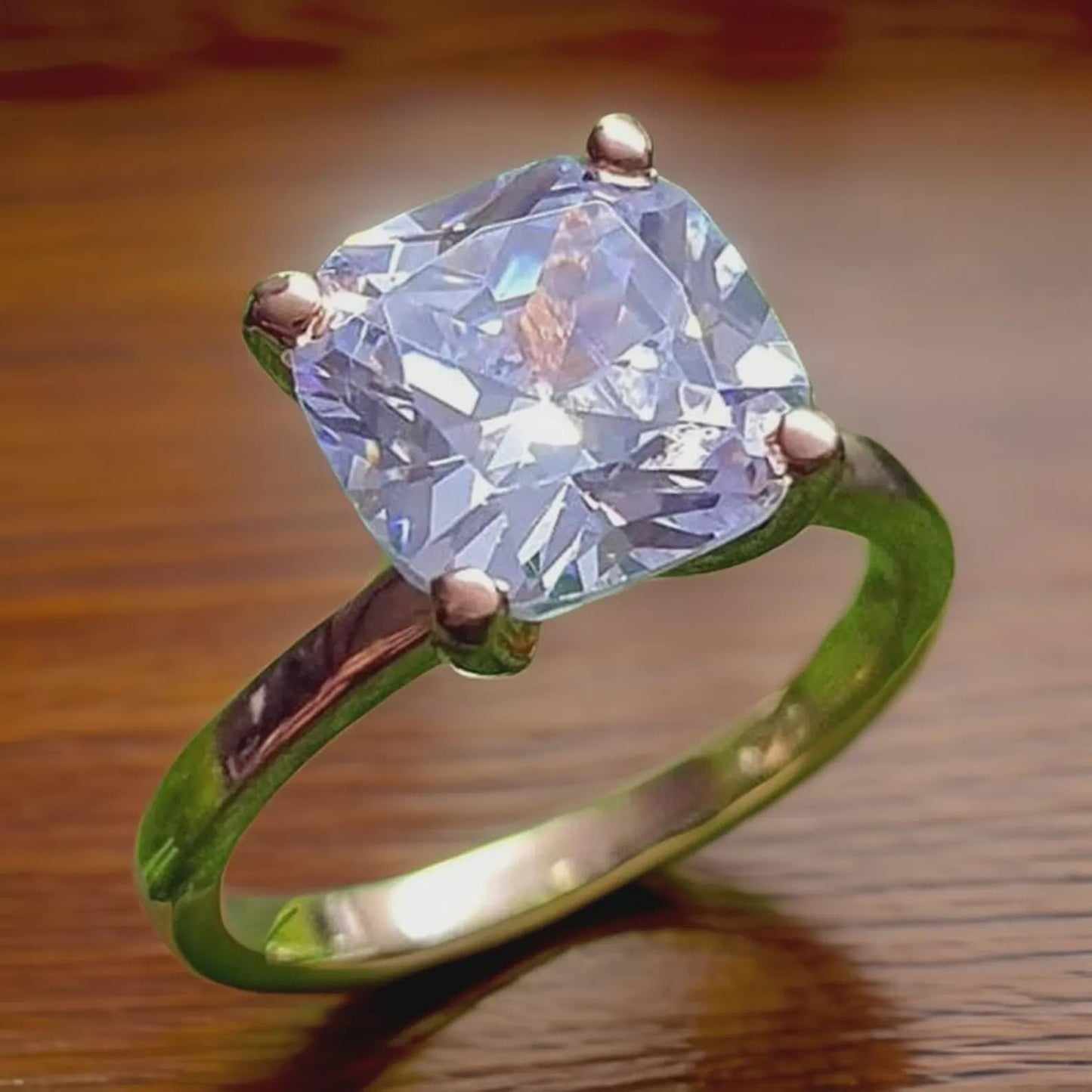 2Ct Cushion Cut Simulated White Diamond Wedding Engagement Anniversary Ring 14k Yellow Gold Plated- 925 Silver, Gift