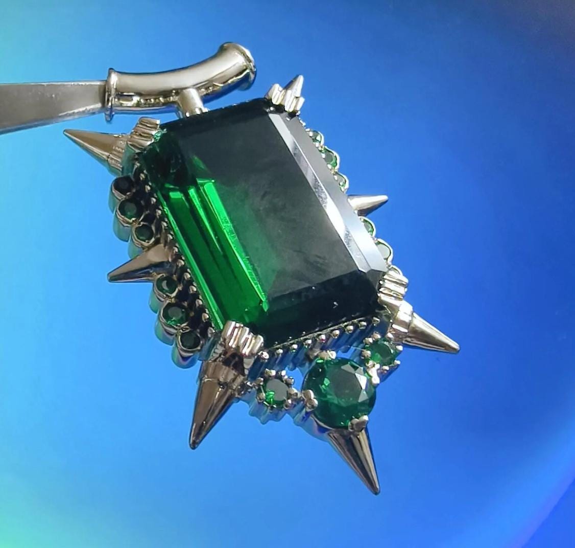 2Ct Emerald Cut Simulated Green Emerald Halo Pendant Necklace 14K White Gold Finish - 925 Sterling Silver