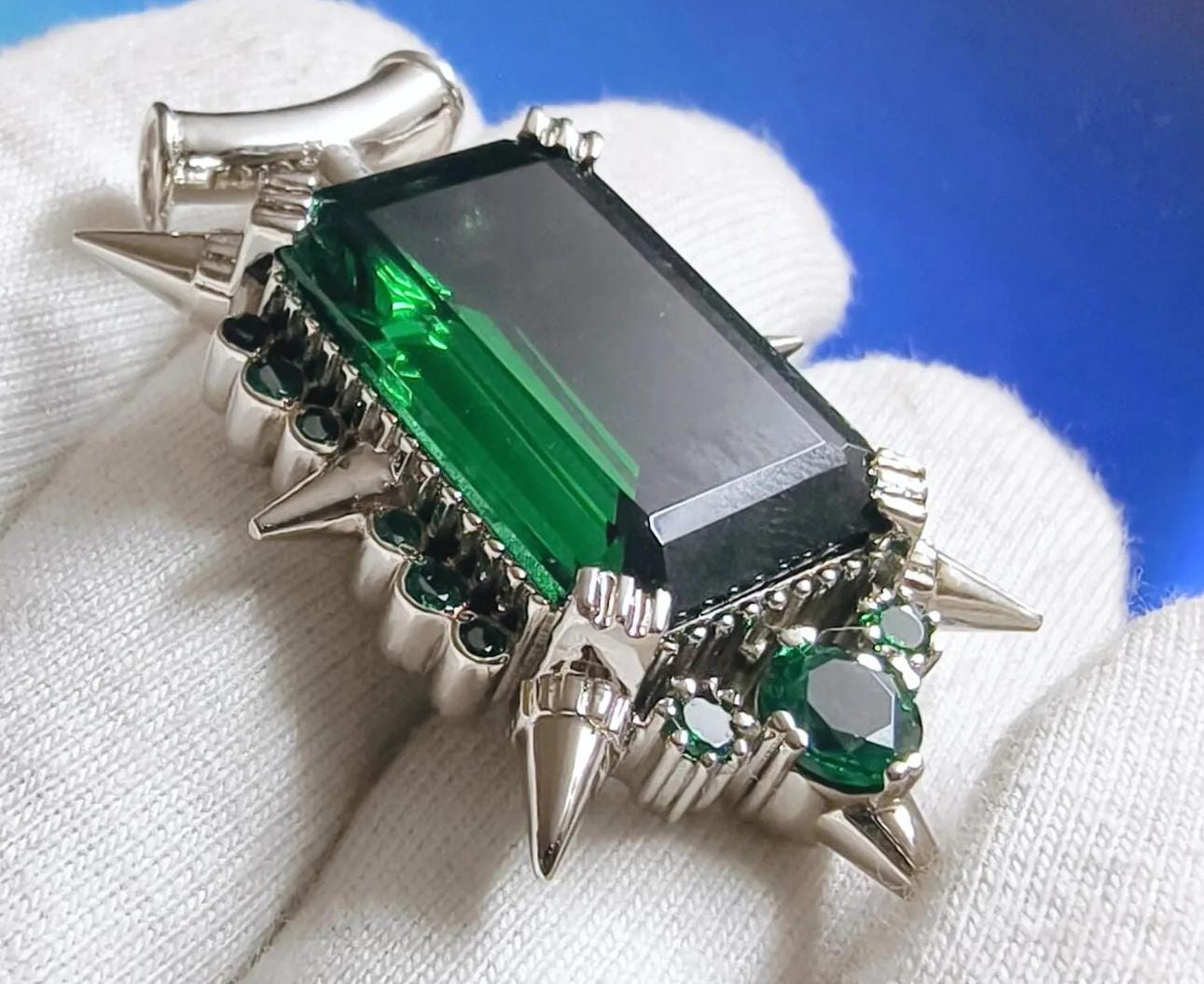 2Ct Emerald Cut Simulated Green Emerald Halo Pendant Necklace 14K White Gold Finish - 925 Sterling Silver