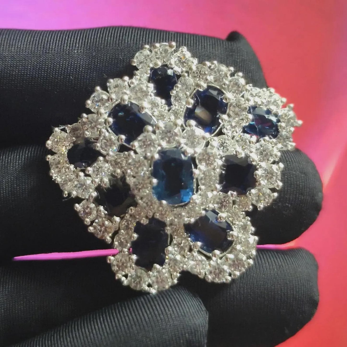 2Ct Unique Flower Brooch Pin Oval Cut Simulated Blue Sapphire Brooch Pin 14K White Gold Plated 925 Silver, Flower Brooch Pin, Birthday Gift