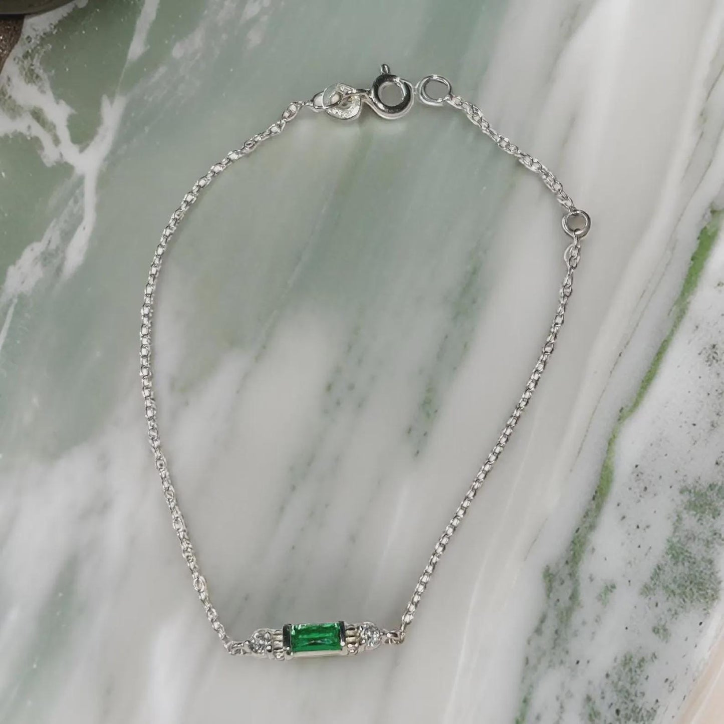 0.20Ct Baguette Cut Simulated Emerald Bracelet 14K White Gold Finish Sterling 925 Silver Bracelet Gift For her Birthday Gift and Party Wear